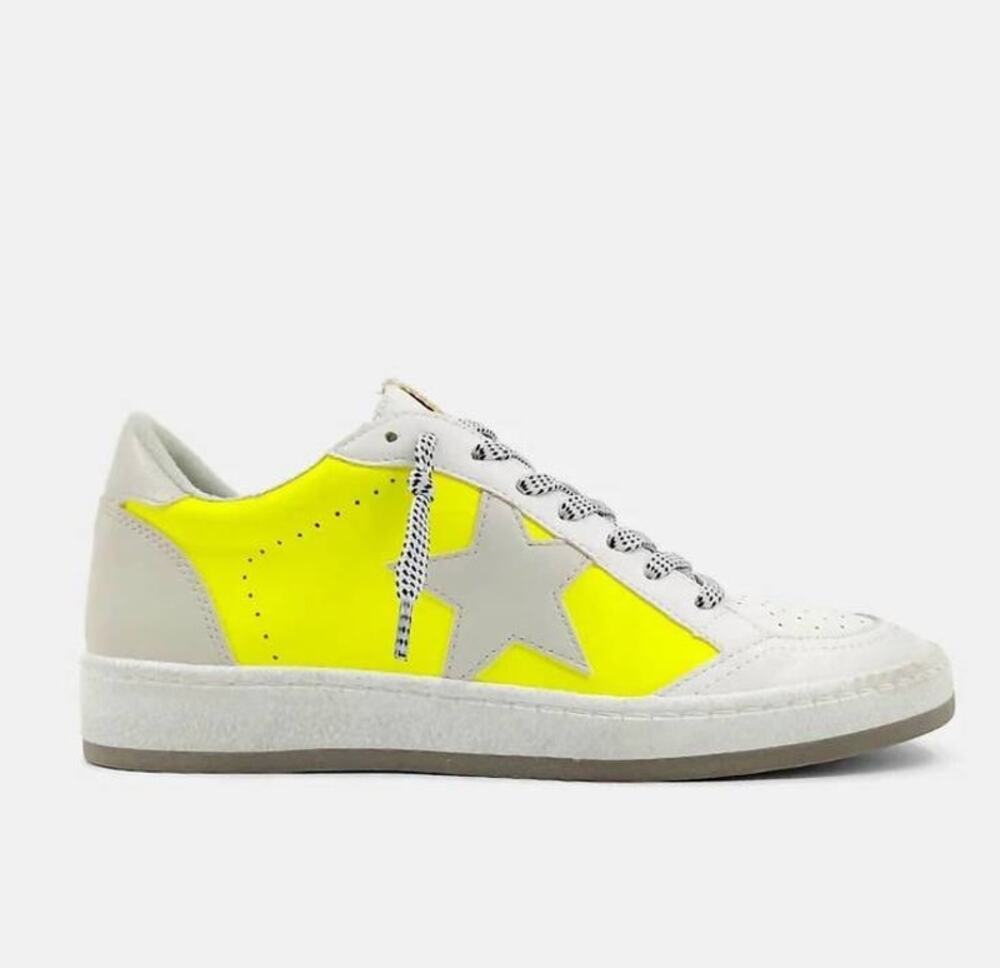 NEW Shu Shop Paz Neon White Yellow Star Lace Up Sneaker Boutique Size 9